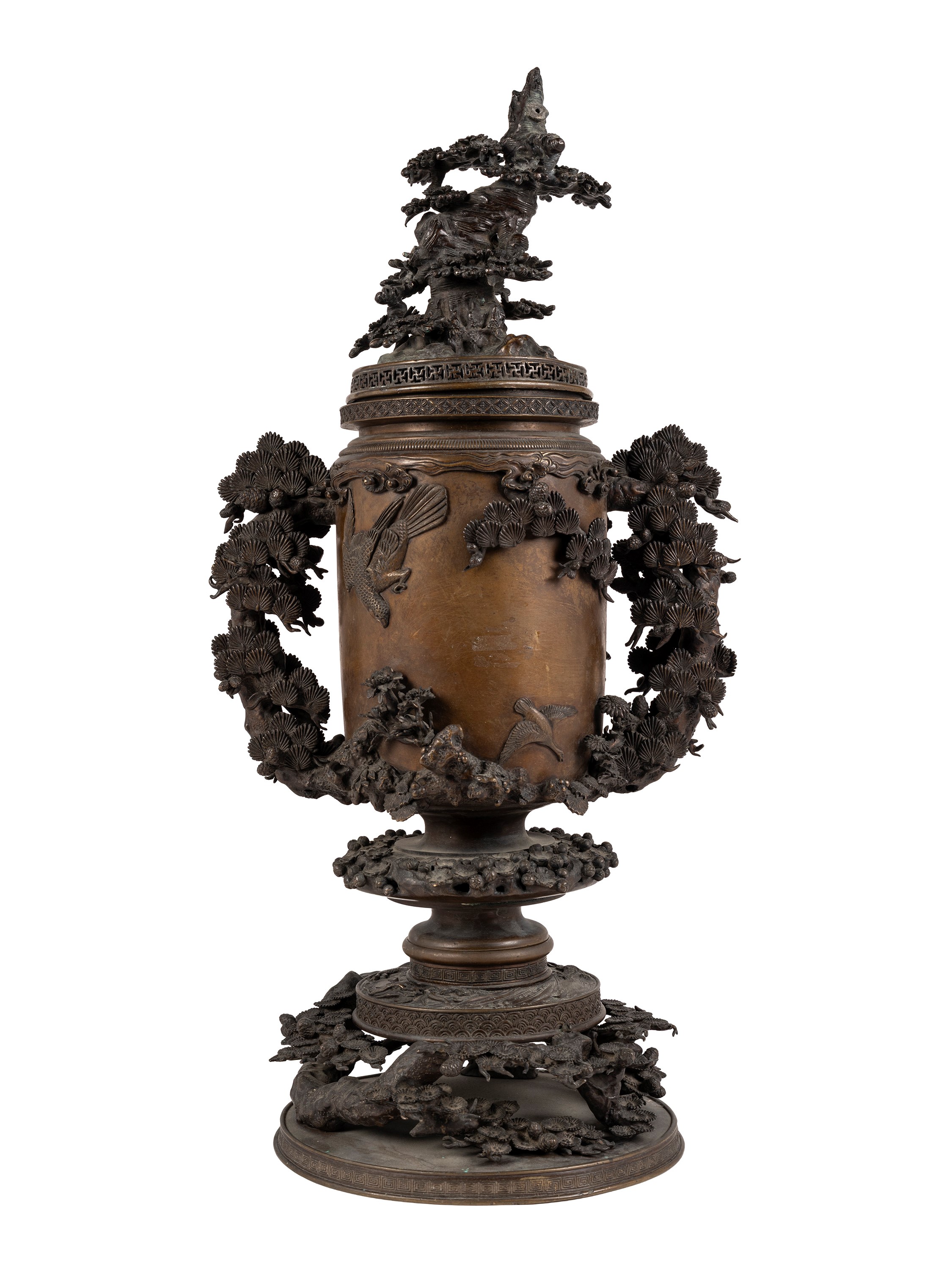 Giappone (periodo Meiji, 1868-1912), Grande koro in bronzo con patina scura