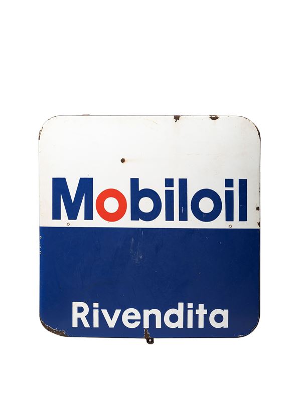AN ENAMELLED METAL ADVERTISING SIGN 1980S MOBILOIL DEALERSHIP