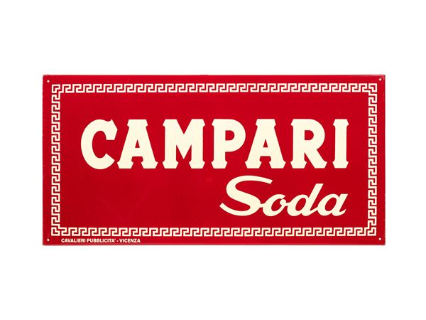 A VINTAGE ENAMELLED METAL CAMPARI SODA ADVERTISING SIGN