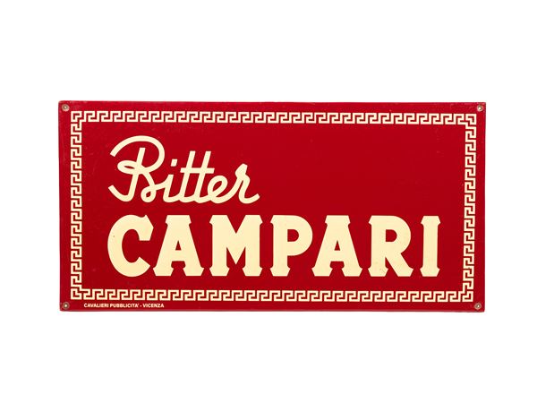 A VINTAGE ENAMELLED METAL BITTER CAMPARI ADVERTISING SIGN