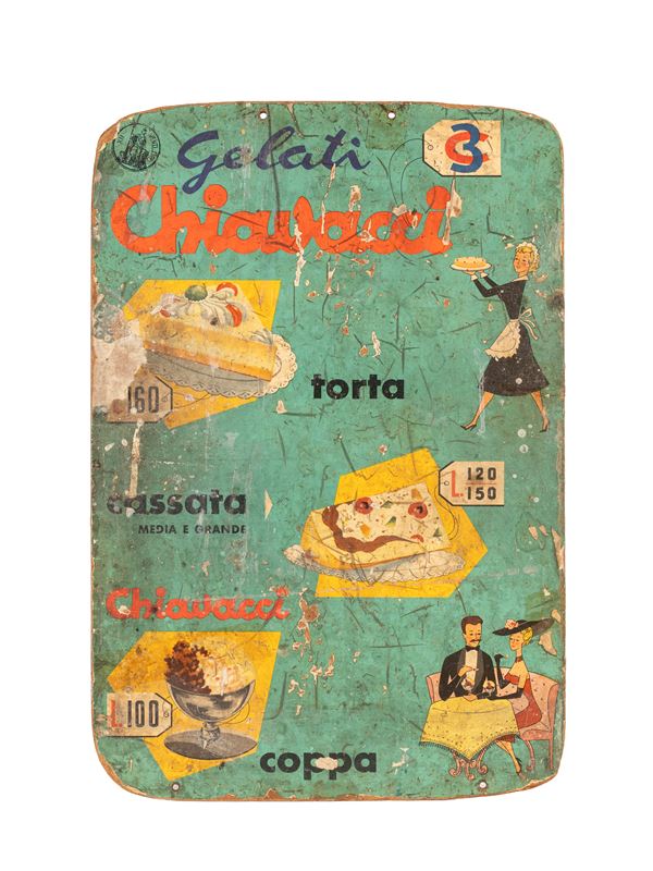 CHIAVACCI ICE CREAM ADVERTISING SIGN IN MASONITE