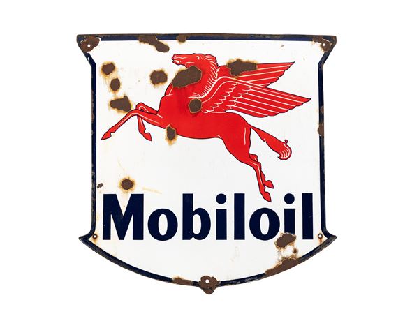 A VINTAGE MOBILOIL METAL SHIELD SIGN
