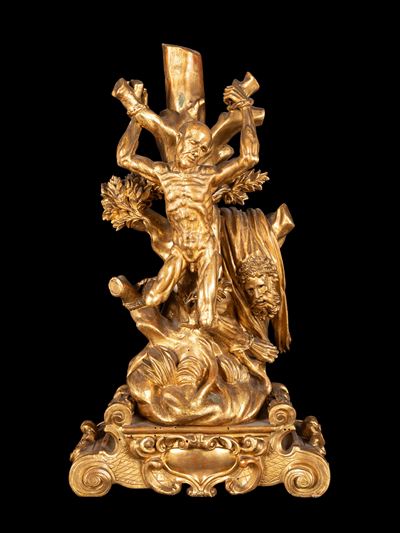 Scuola lombarda, San Bartolomeo, scultura in legno dorato finemente intagliata