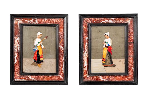 COPPIA DI COMMESSI FIORENTINI IN PIETRE DURE