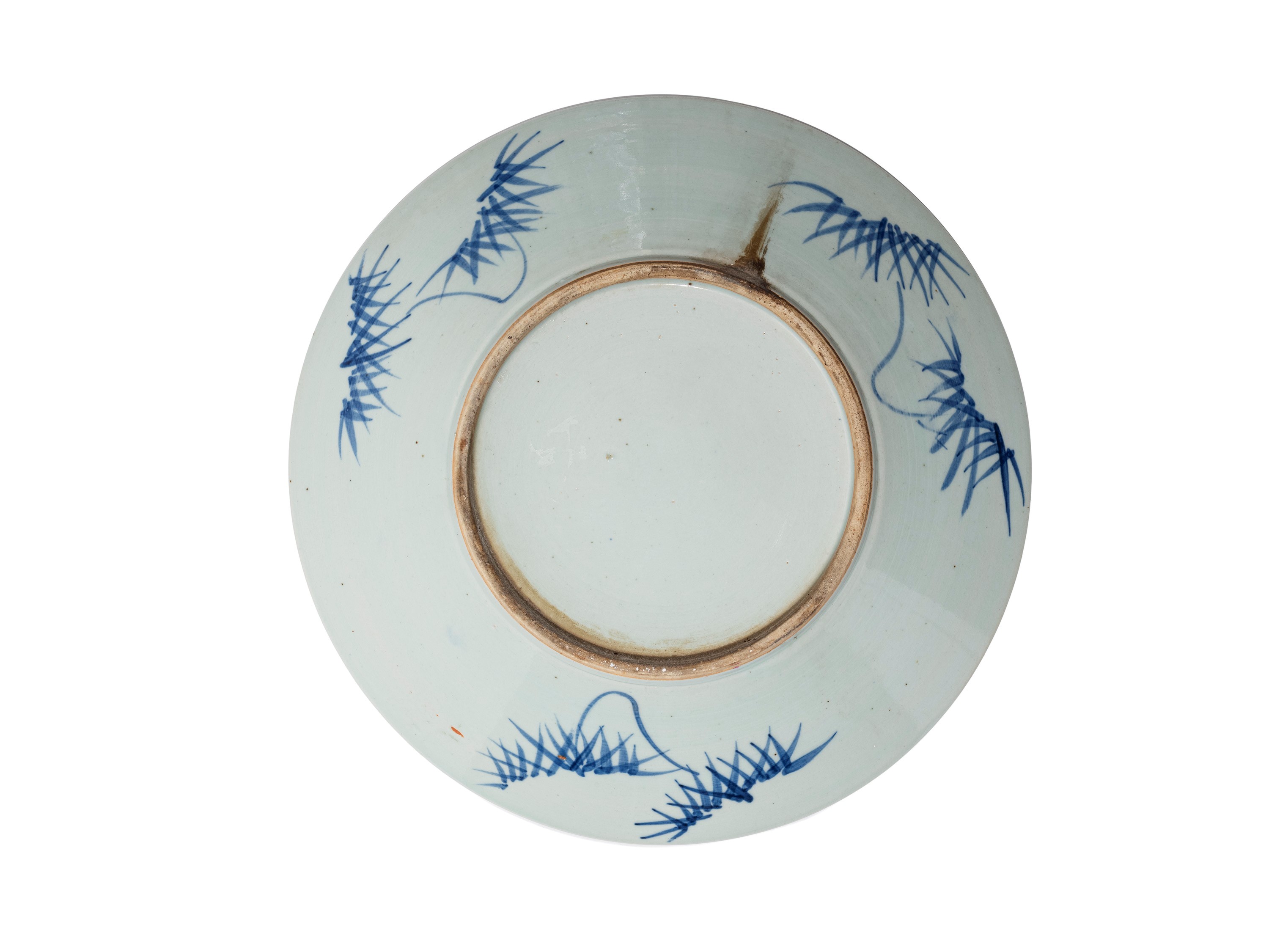 Cina, grande piatto in porcellana bianca e blu, dinastia Qing, XIX secolo