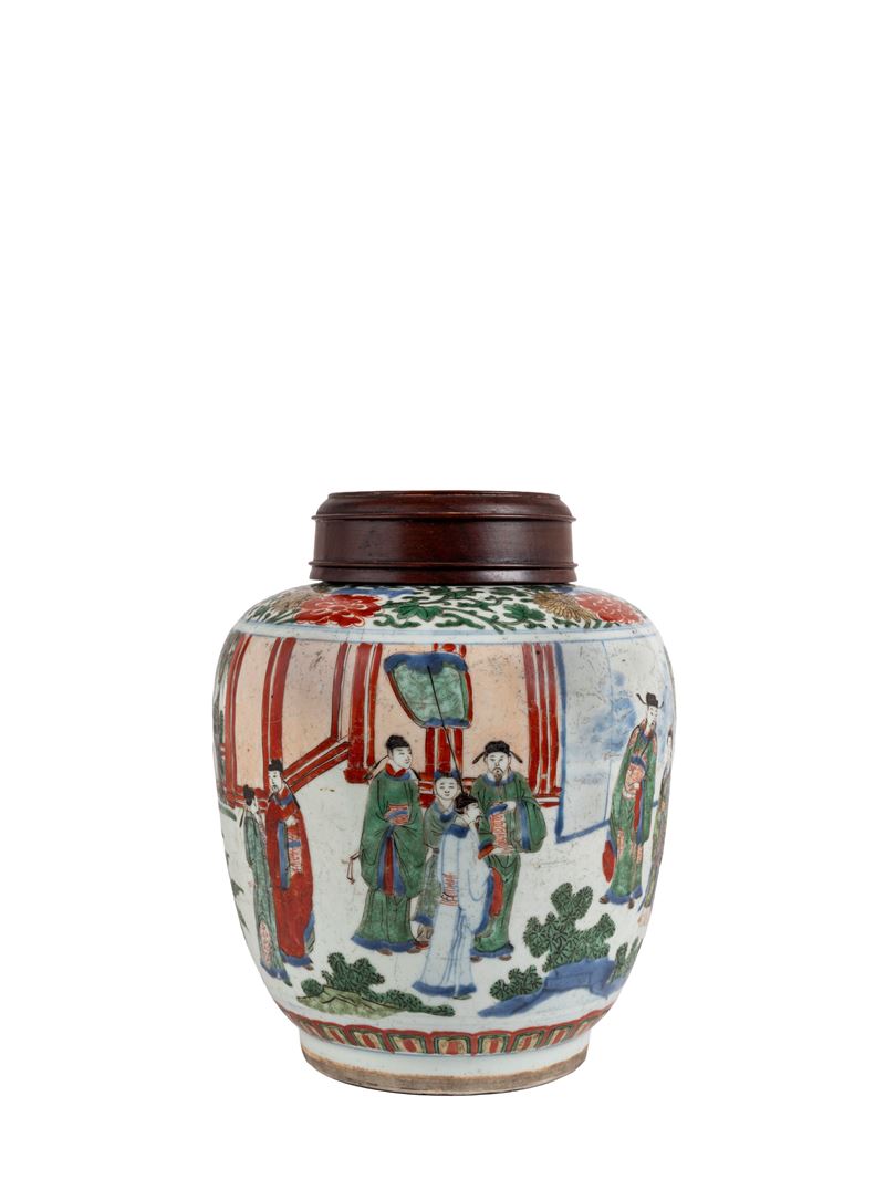 VASO IN PORCELLANA WUCAI CON COPERCHIO IN LEGNO
