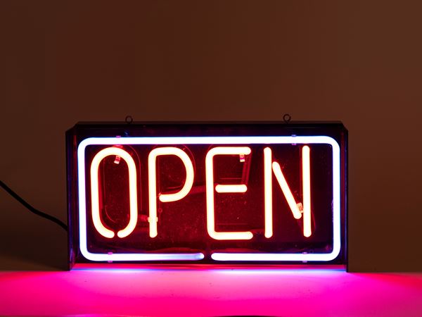 VINTAGE SHOP SIGN WITH ORIGINAL 1970S GLASS NEON TUBING.