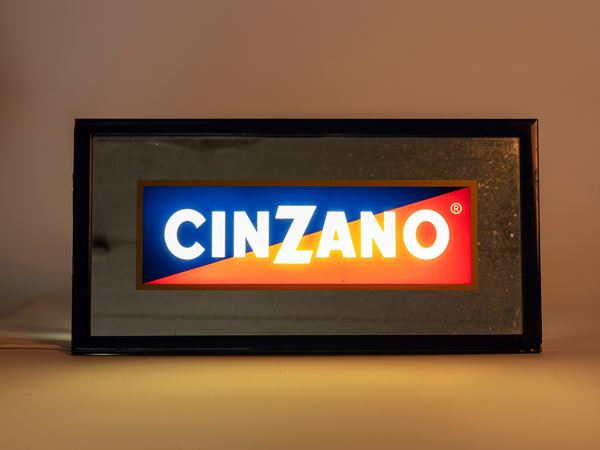 A CINZANO LIGHTED ADVERTISING SIGNBOARD WITH MIRROR