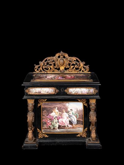 Portagioie smaltato in legno ebanizzato, Vienna, XIX secolo
