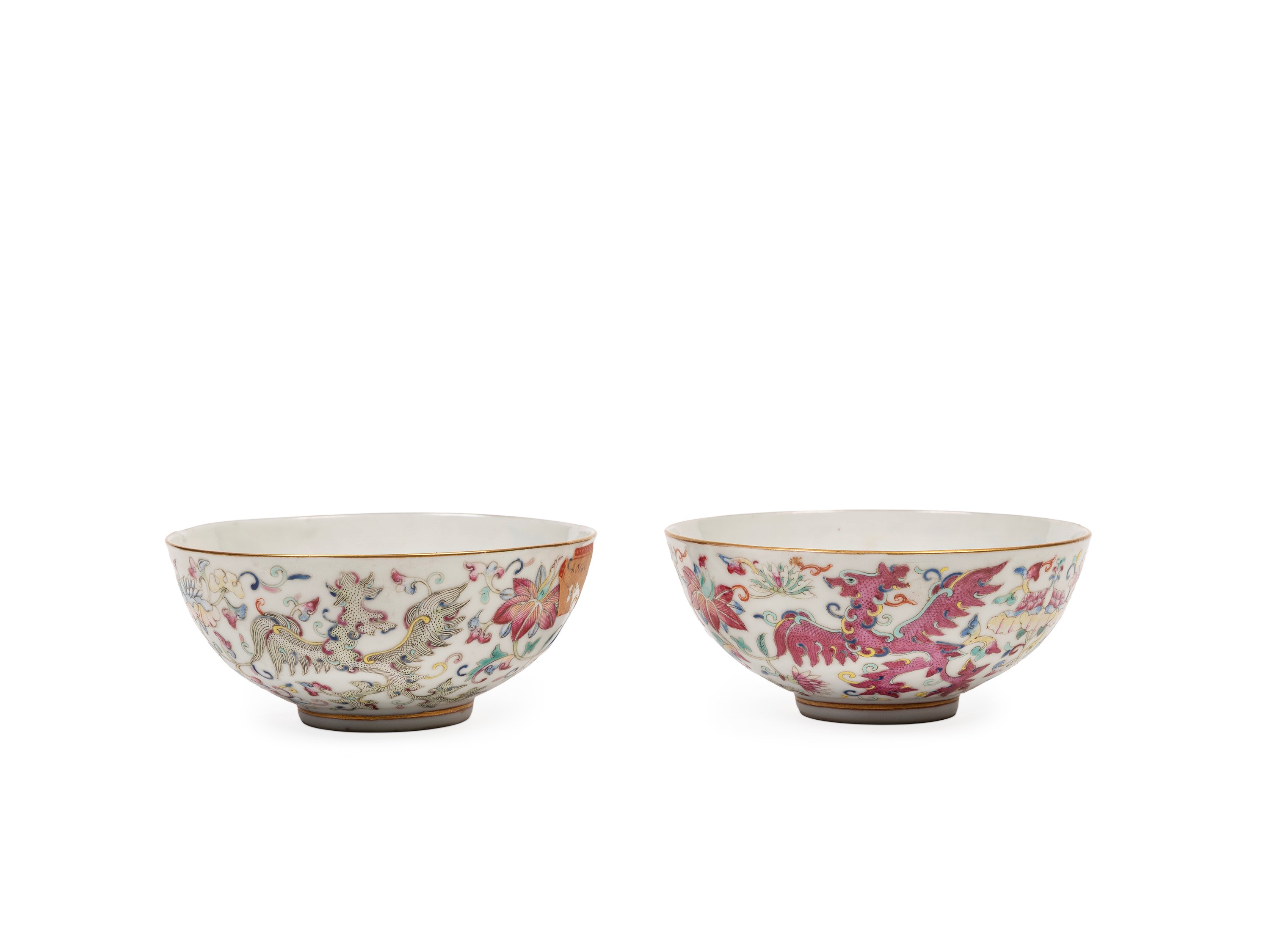 Ciotole in porcellana Famille rose, coppia, marcatura Guangxu (fine dinastia Qing/inizio Repubbli...