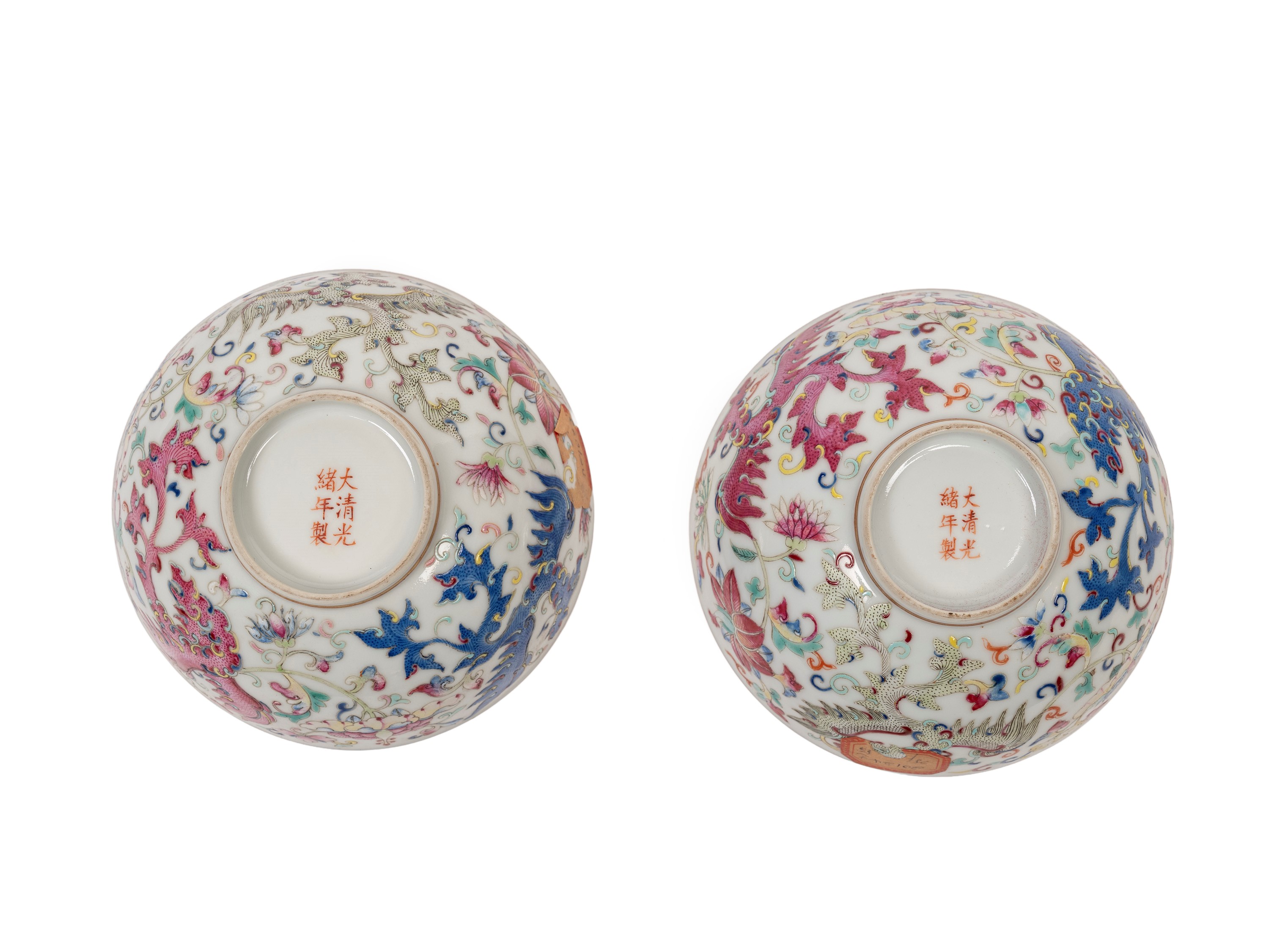 Ciotole in porcellana Famille rose, coppia, marcatura Guangxu (fine dinastia Qing/inizio Repubbli...