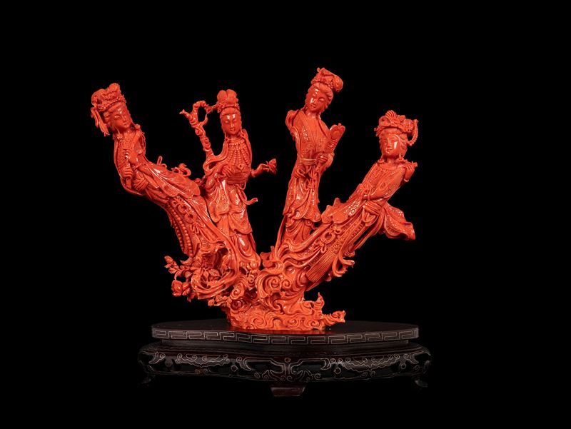 ☼GRANDE SCULTURA IN CORALLO ROSSO MOMO O CERASUOLO