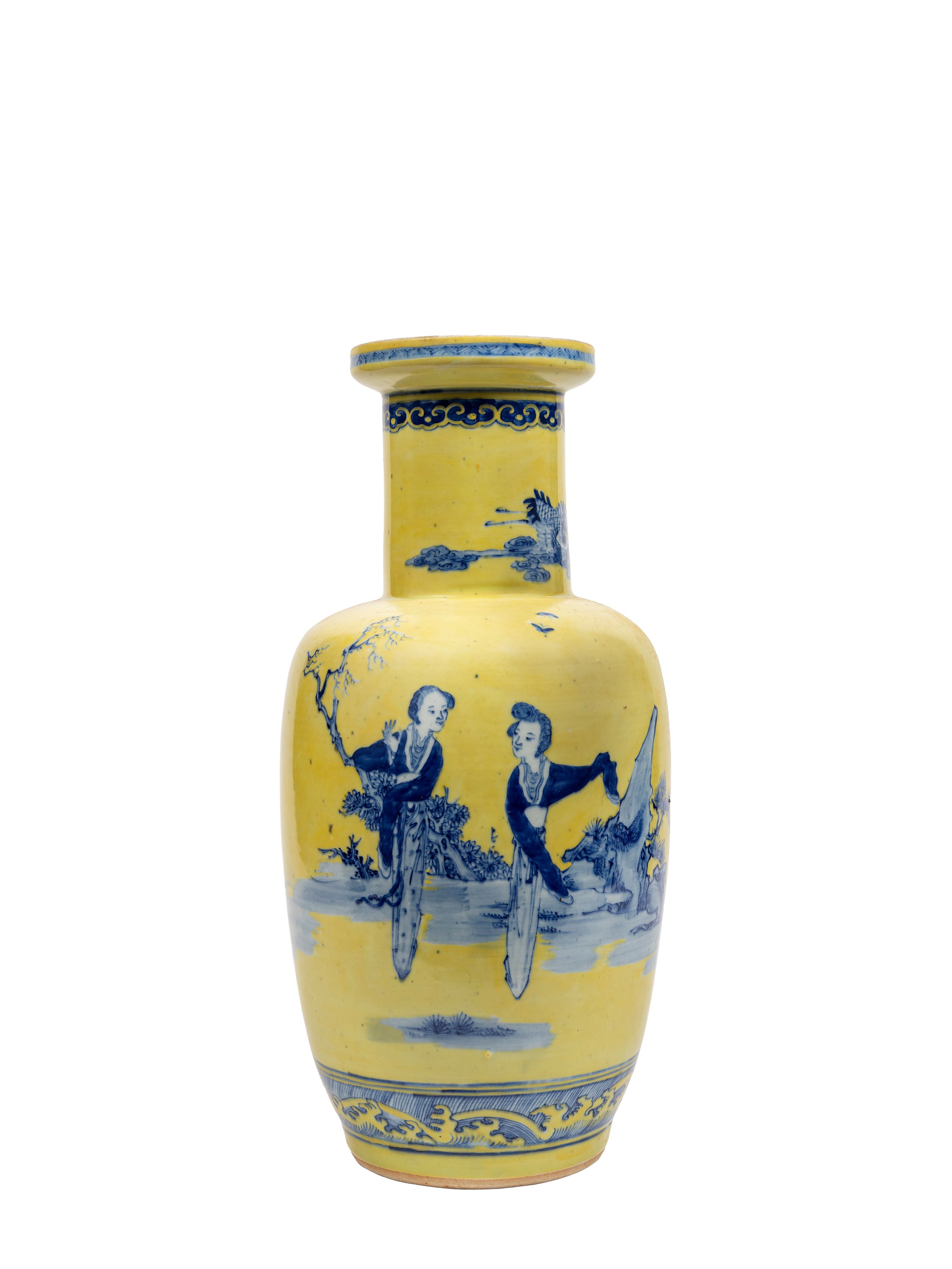 Cina, dinastia Qing (fine XIX secolo), Grande vaso in porcellana a fondo giallo e blu