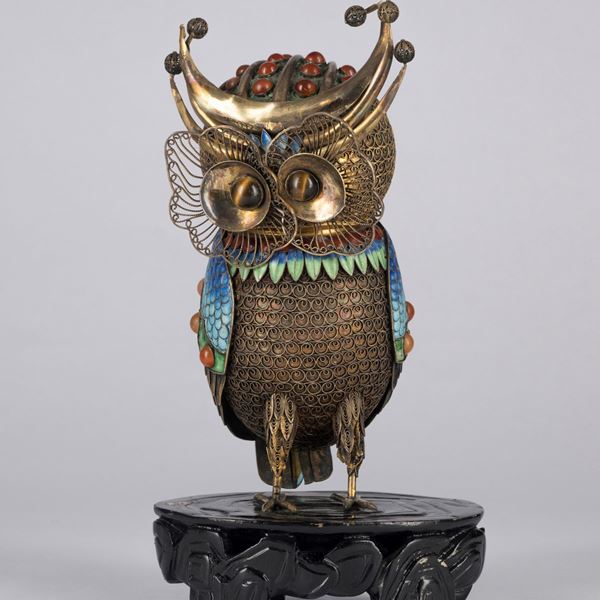 SILVER FILIGREE OWL FIGURE