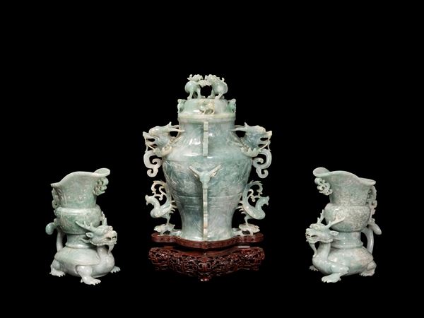 A SET OF THREE JADEITE VASES
