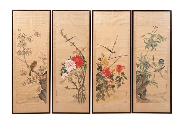 FOUR PAINTING ON SILK