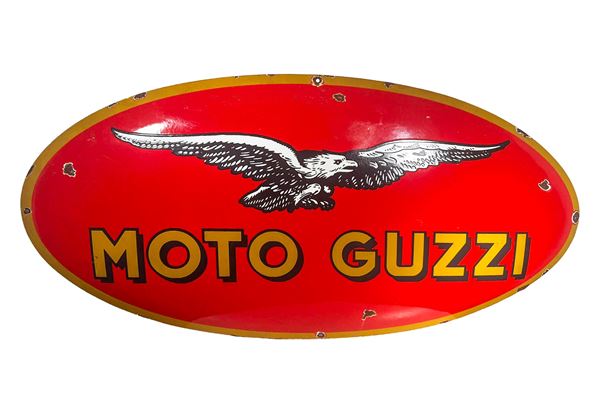 A DOMED ENAMELED ADVERTISING SIGN PLAQUE, MOTO GUZZI
