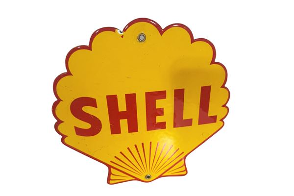 ENAMELED SHELL ADVERTISING PLAQUE