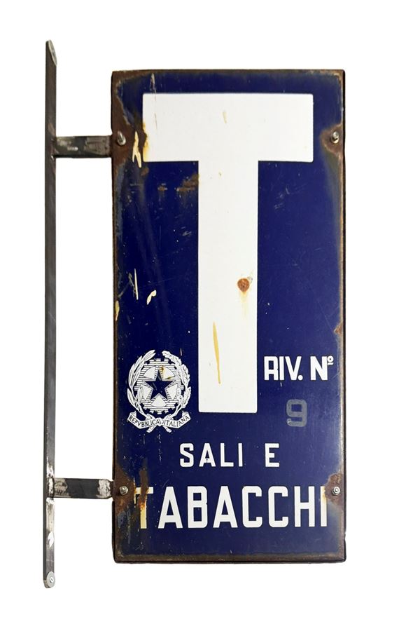 1950S DOUBLE-SIDED ENAMELLED METAL SIGN: ‘SALI E TABACCHI’ – RETAILER NO. 9