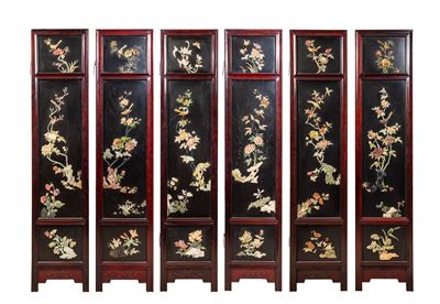 Paravento in legno e pietre dure, Cina, XX secolo
