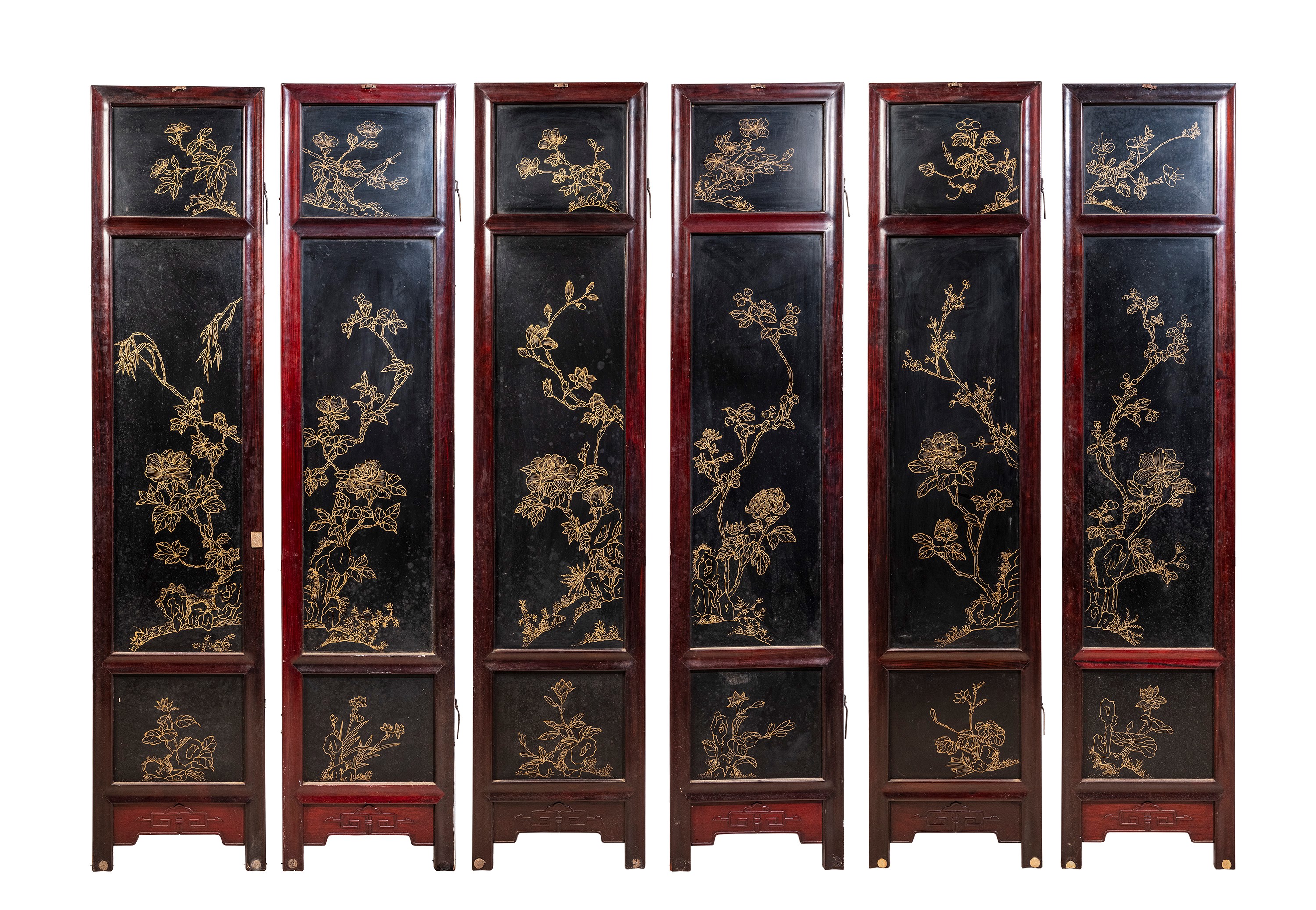 Paravento in legno e pietre dure, Cina, XX secolo