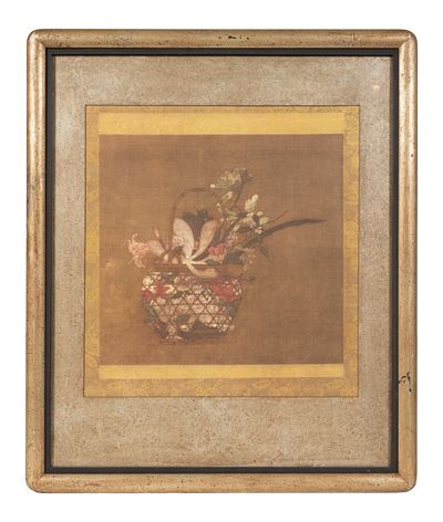 Cina, dinastia Qing (1644-1911), Dipinto su seta con cestino di fiori