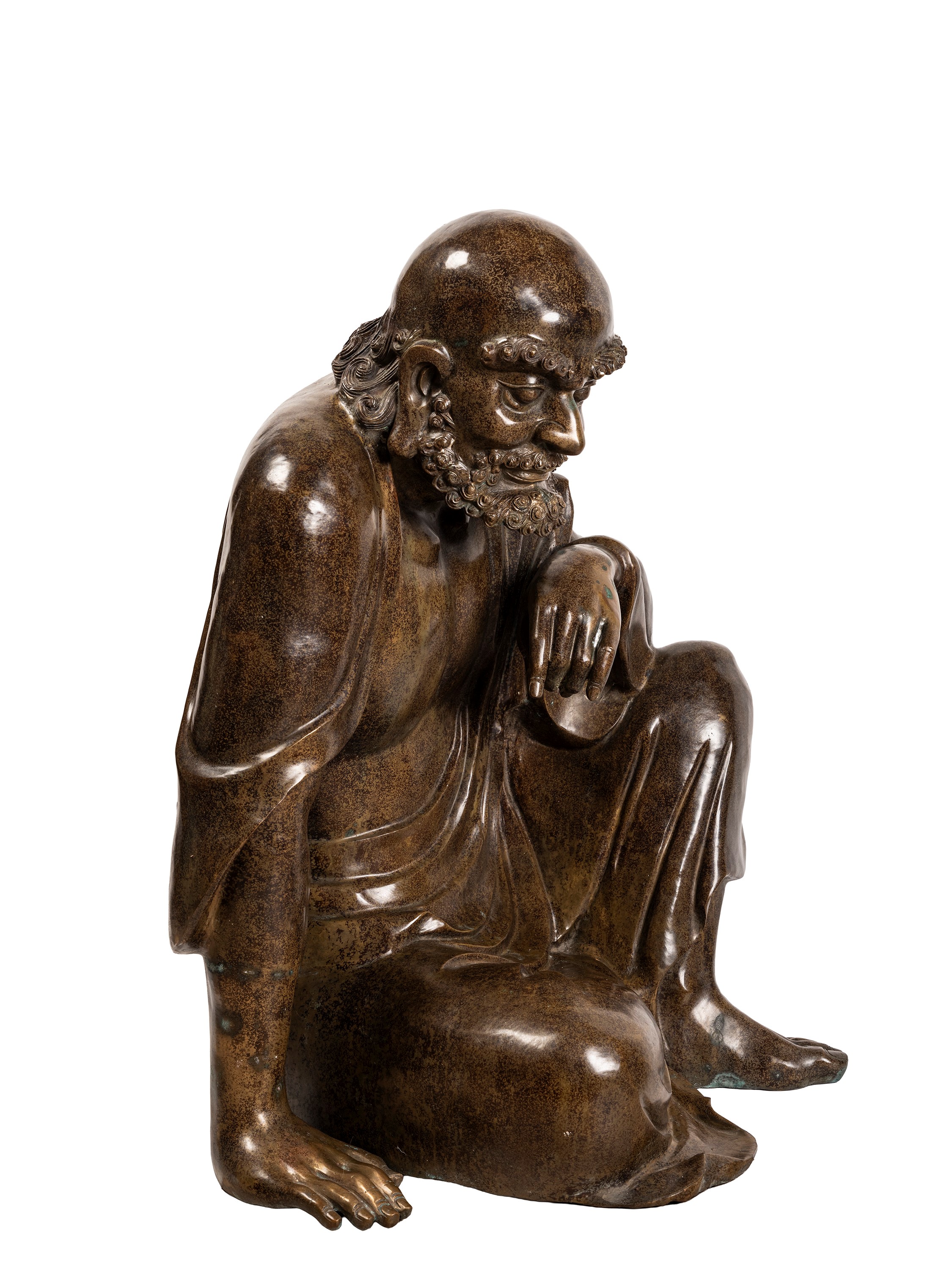 Scultura in bronzo, Luohan seduto in meditazione (Cina, XX secolo)
