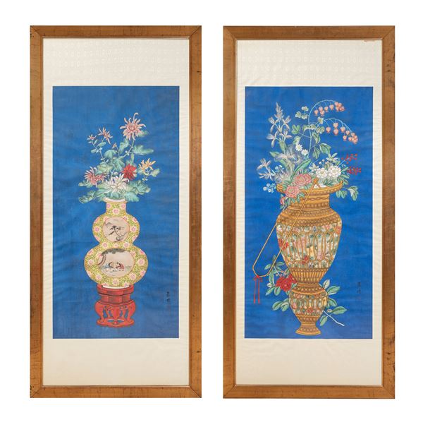 TWO PAINTINGS ON SILK