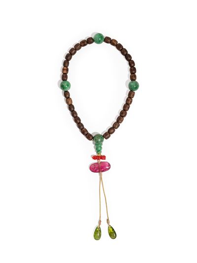 Bracciale in agarwood e pietre dure, Cina, dinastia Qing