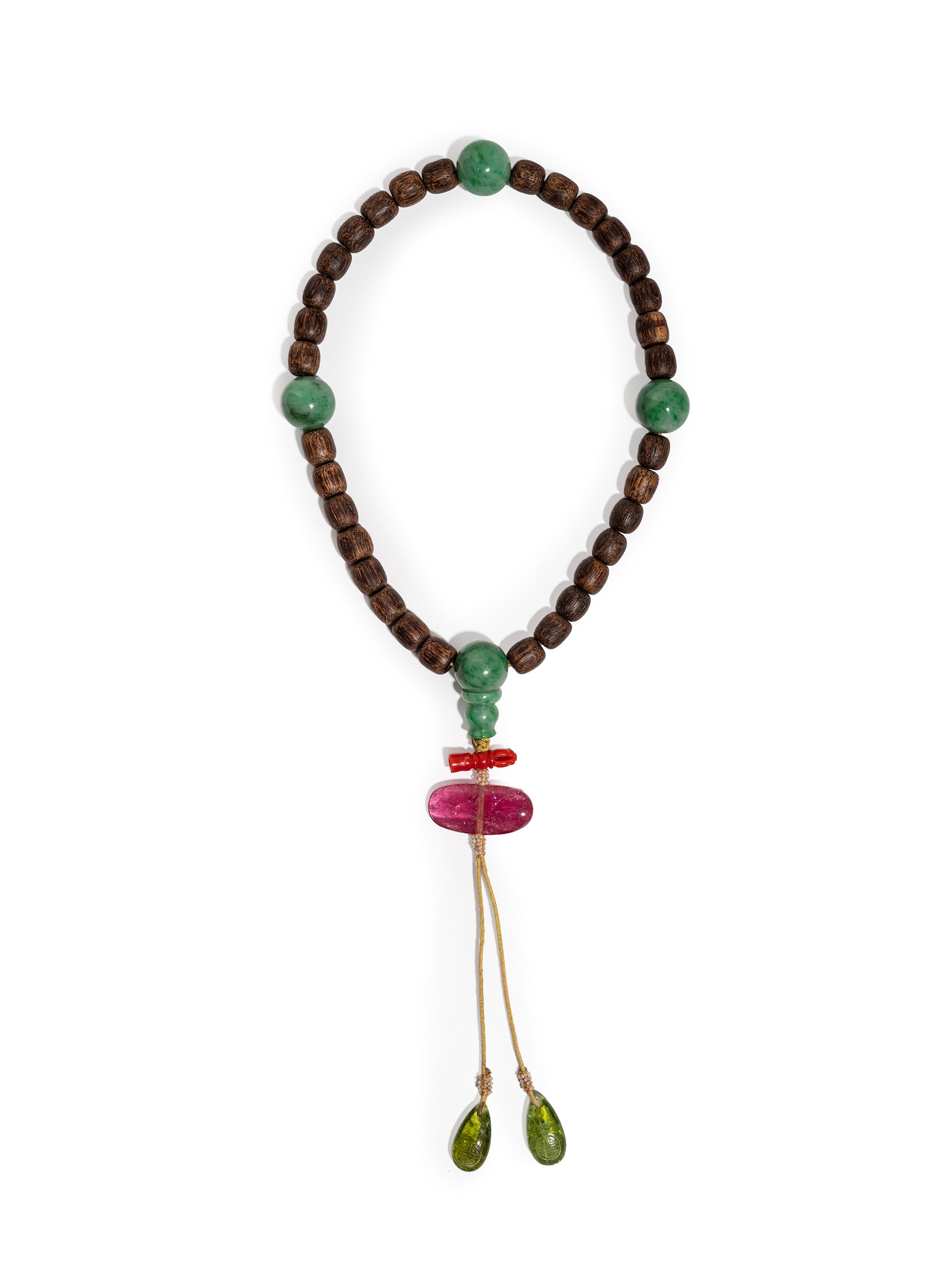Bracciale in agarwood e pietre dure, Cina, dinastia Qing