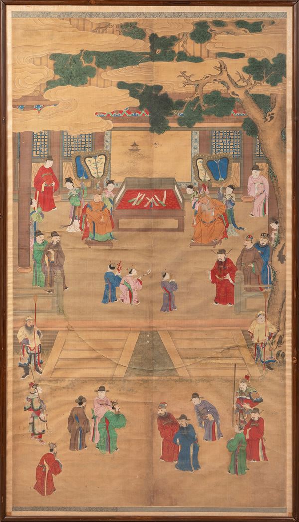 A LARGE PAINTING ON SILK
