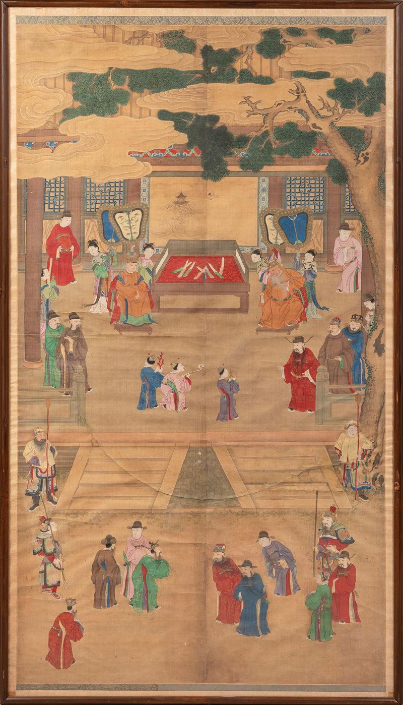 Cina (dinastia Qing), Grande dipinto su seta raffigurante scena di corte