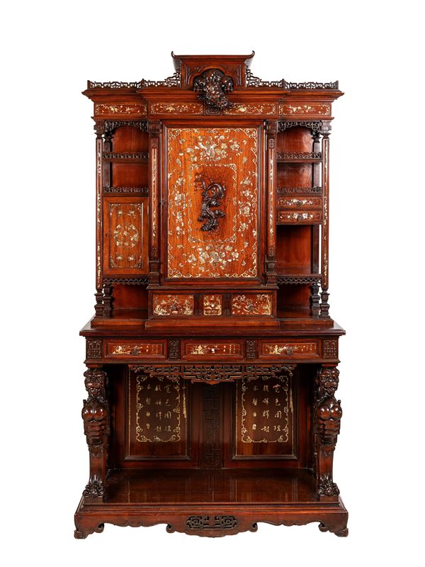 A WOODEN MOTHER OF PEARL INLAID FURNITURE