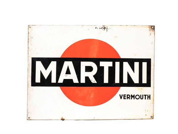 A VINTAGE 1950S ENAMELLED METAL MARTINI VERMOUTH SIGN