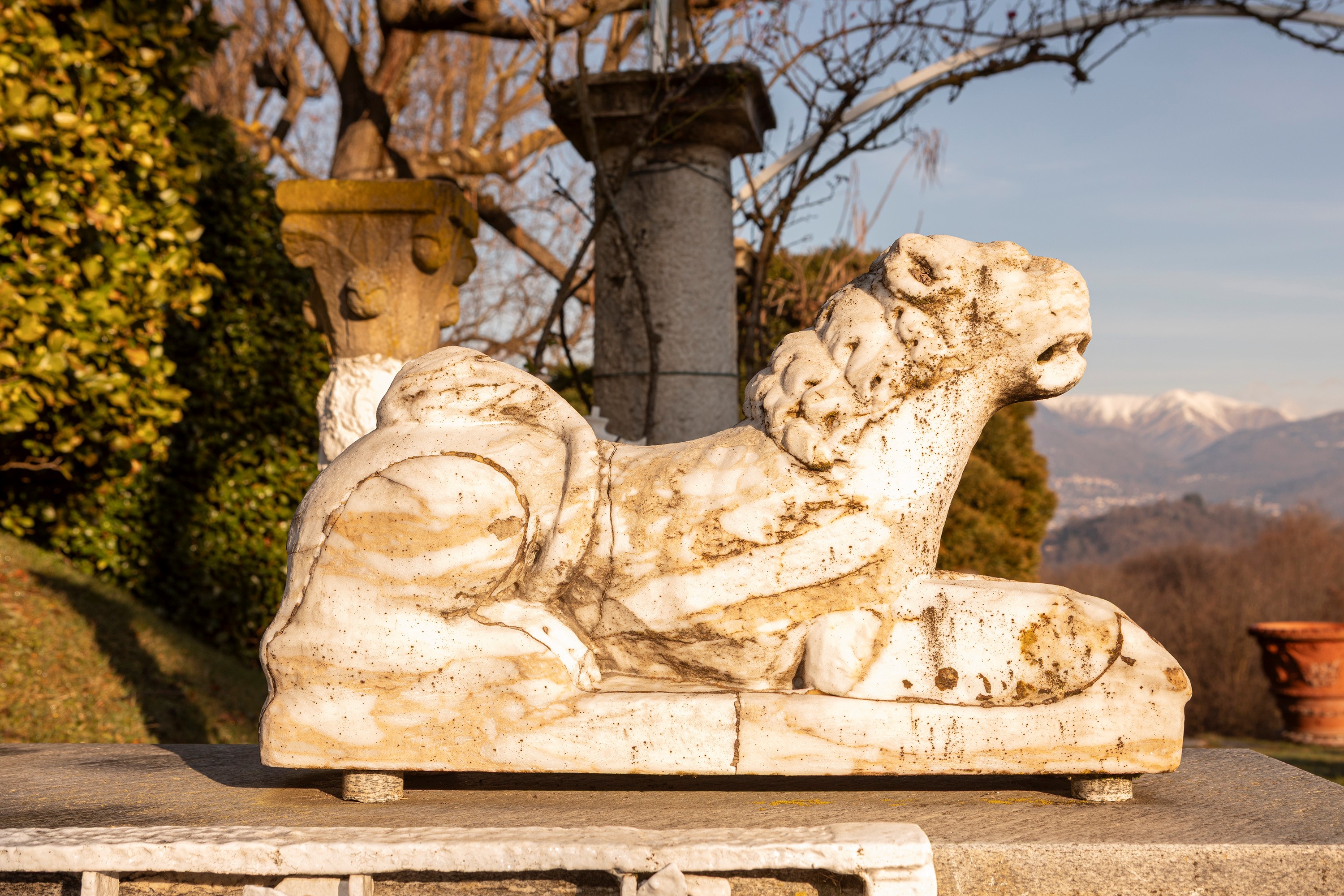 §COPPIA DI LEONI IN MARMO