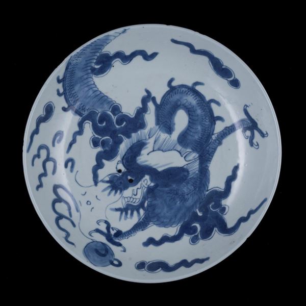 A BLUE AND WHITE DISH
