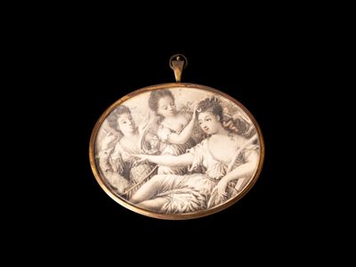 Miniatura su pergamena in grisaille, Diana al bagno (XVIII secolo)