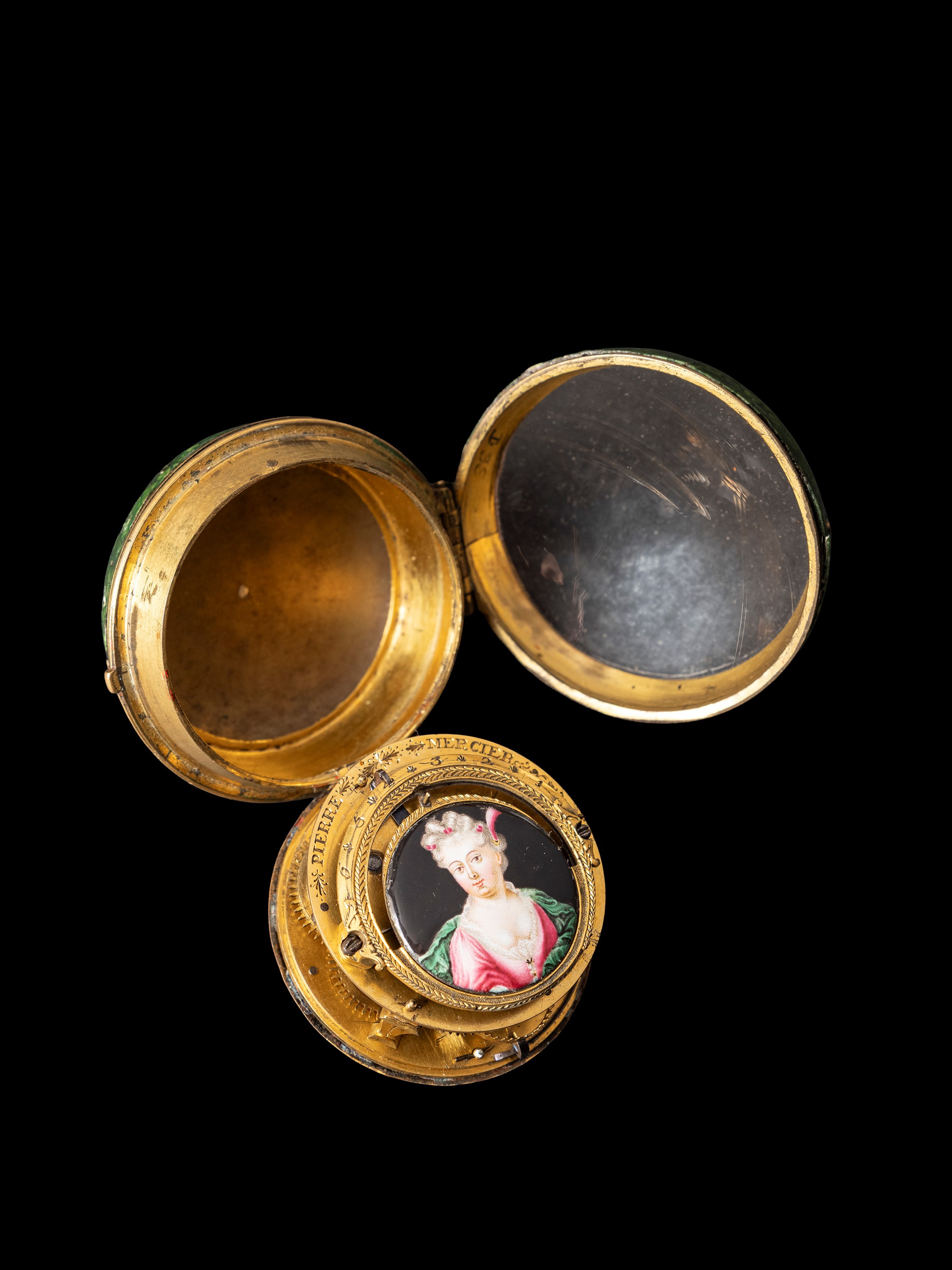 Oignon, Luigi XIV, Raro orologio da tavolo con quadrante in metallo dorato e movimento firmato Pi...