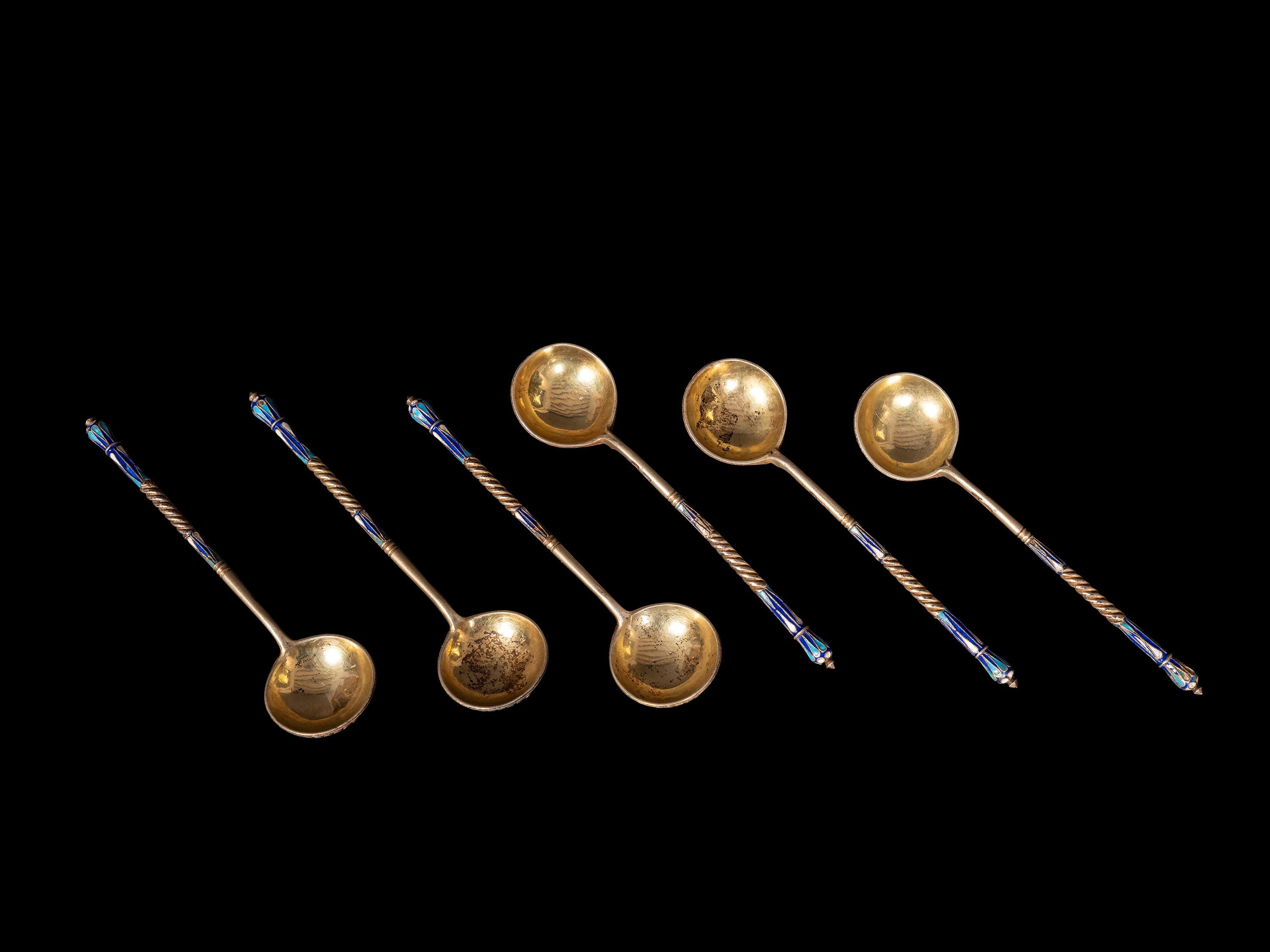 SEI CUCCHIAINI IN ARGENTO SMALTATO GUILLOCHÈ