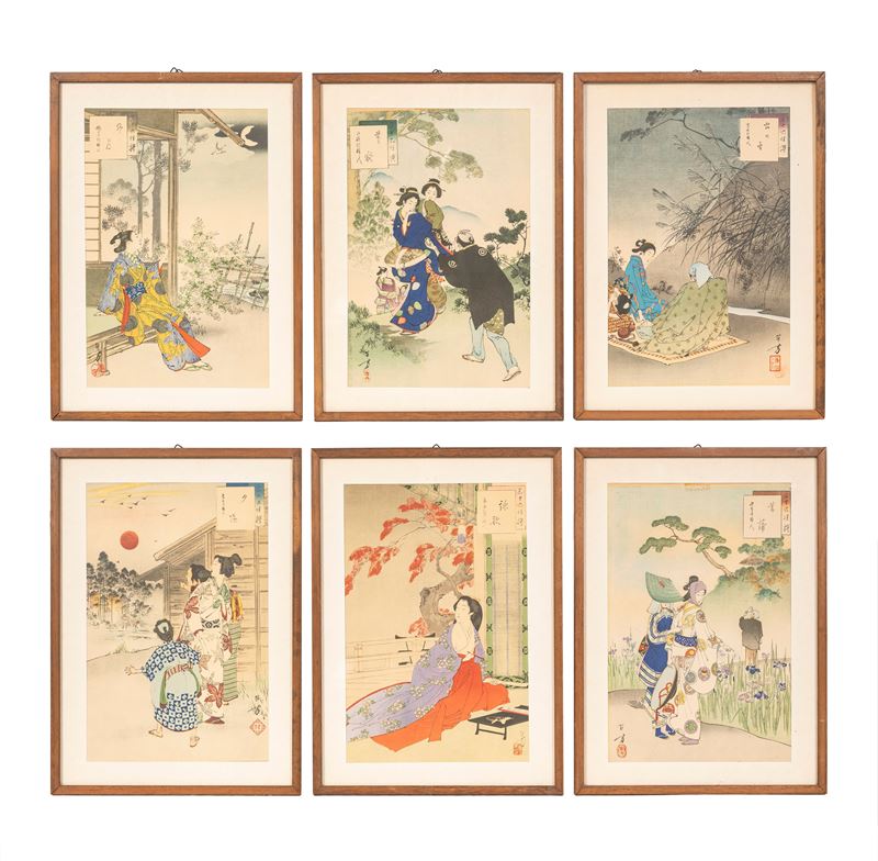 Mizuno Toshikata, Sei incisioni ukiyo-e di scuola giapponese (periodo Meiji)