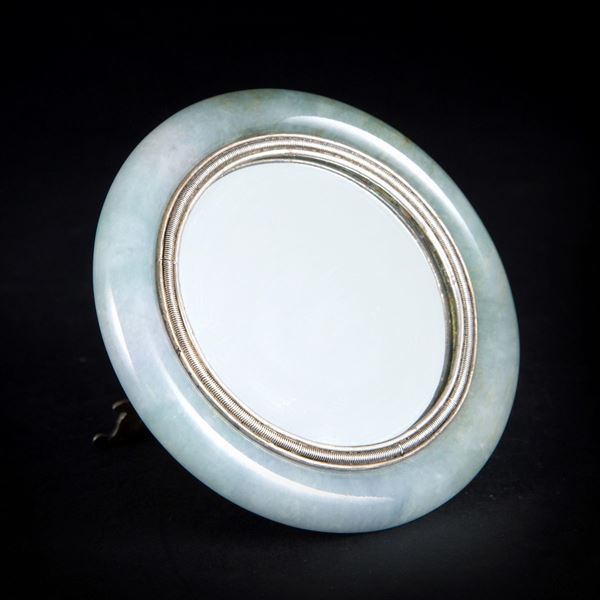 A SILVER AND JADEITE MIRROR