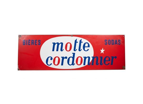 ORIGINAL VINTAGE 1960s ADVERTISING SIGN: MOTTE CORDONNIER BIERES SODAS.
