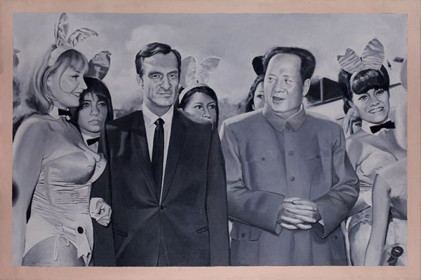 WARM WELCOME - CHAIRMAN MAO MEETS HUGH HEFNER  (2002, Shi Xinning (1969 - Yingkou, China))  - Oil on Canvas - Auction Fine Asian Art - Marcopolo srl - Marcopolo Asian Art Auction Milano