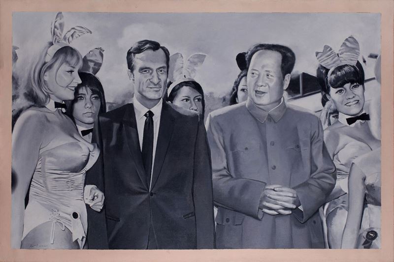Shi Xinning, Warm Welcome – Chairman Mao Meets Hugh Hefner, olio su tela