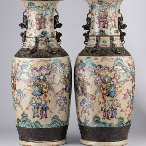 A PAIR OF FAMILLE ROSE NANKING VASES