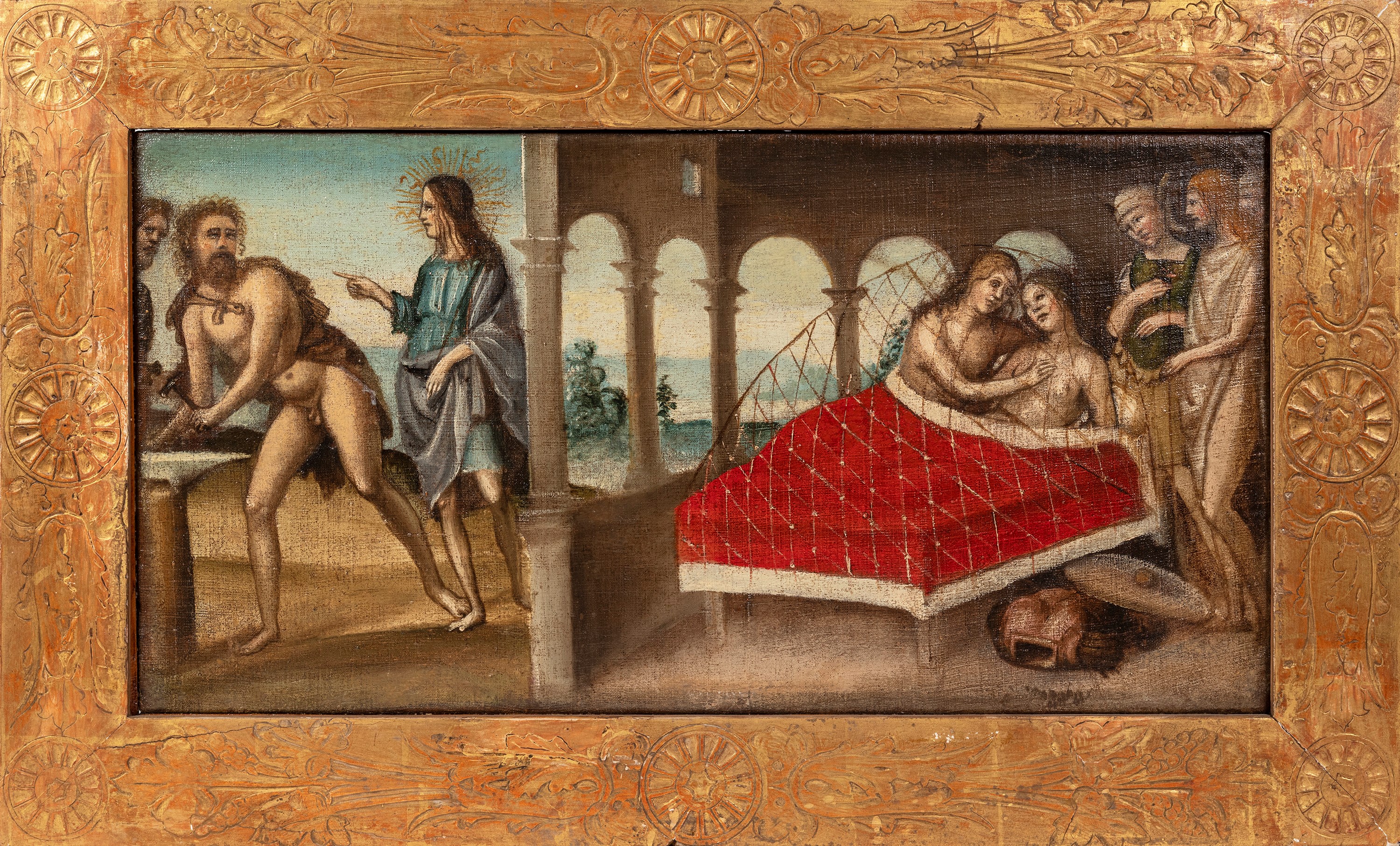 Coppia di Dipinti Raffiguranti Scene Bibliche