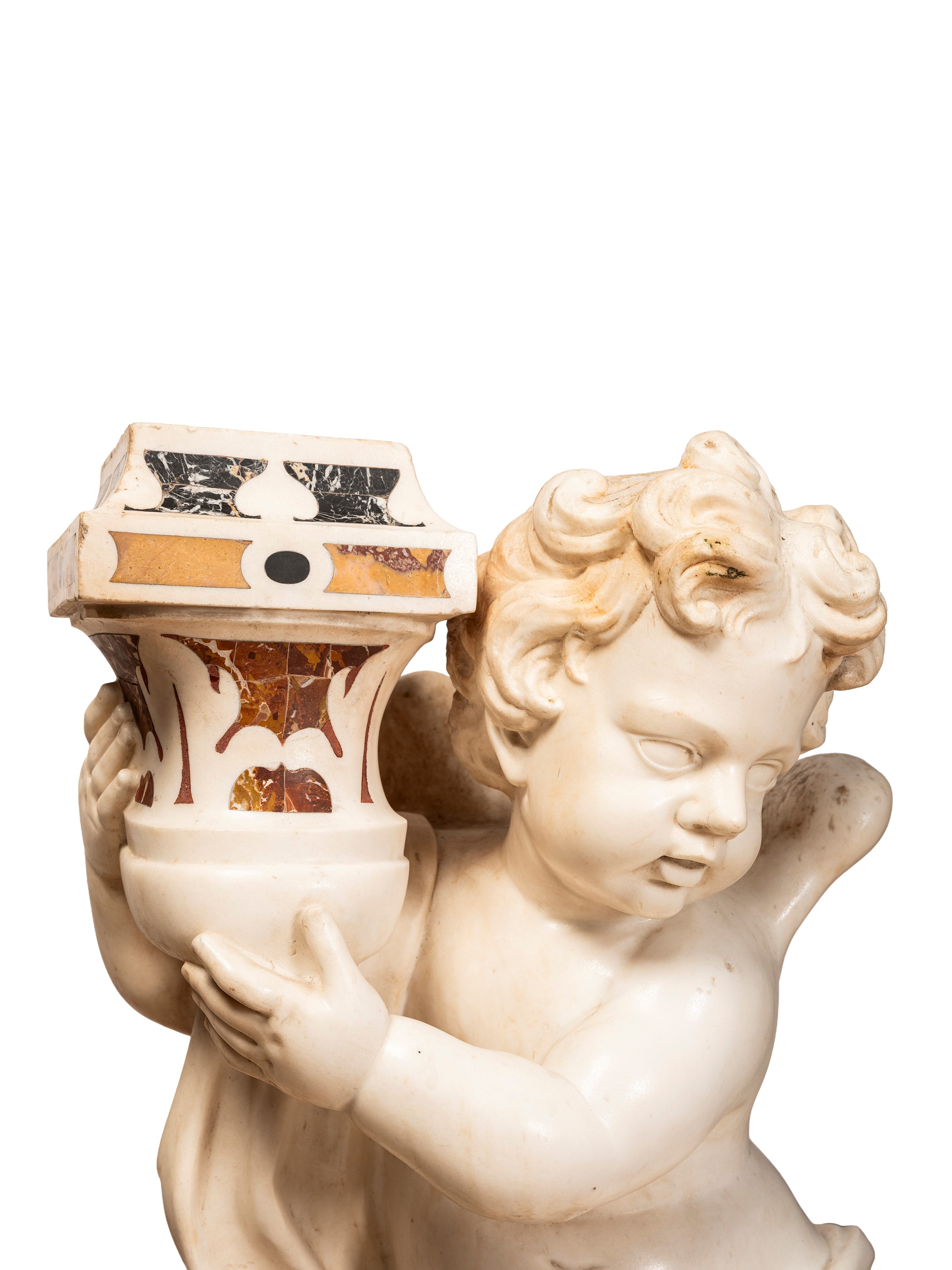 Ambito romano, Coppia di rari putti portacandele in marmo