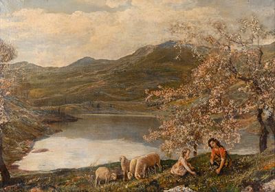 Paesaggio montano con pastorelle