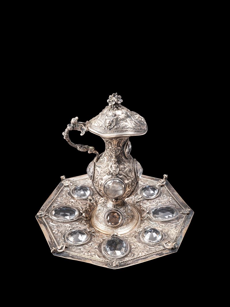 OLIERA CON PIATTINO IN ARGENTO E CRISTALLI