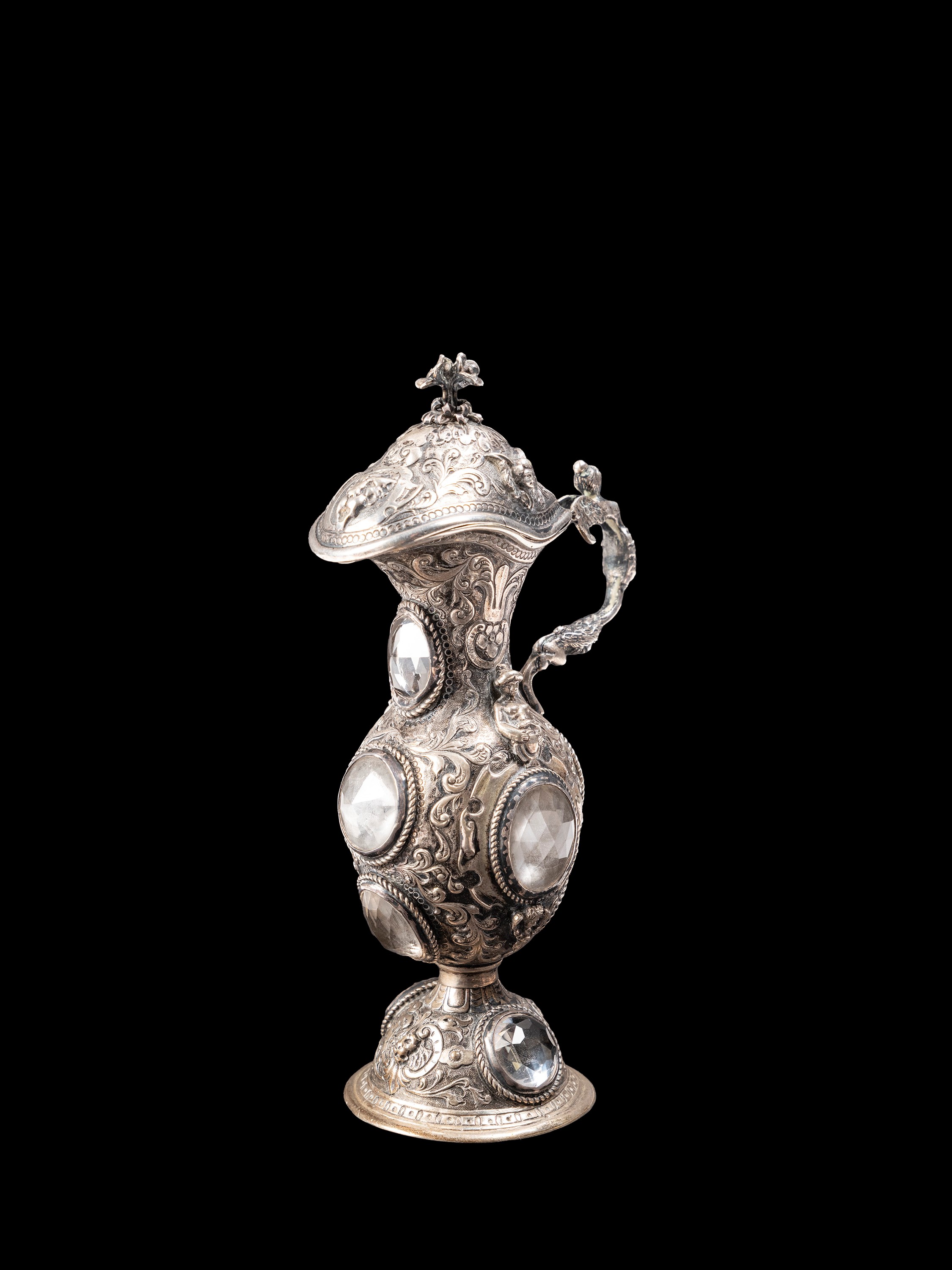 OLIERA CON PIATTINO IN ARGENTO E CRISTALLI